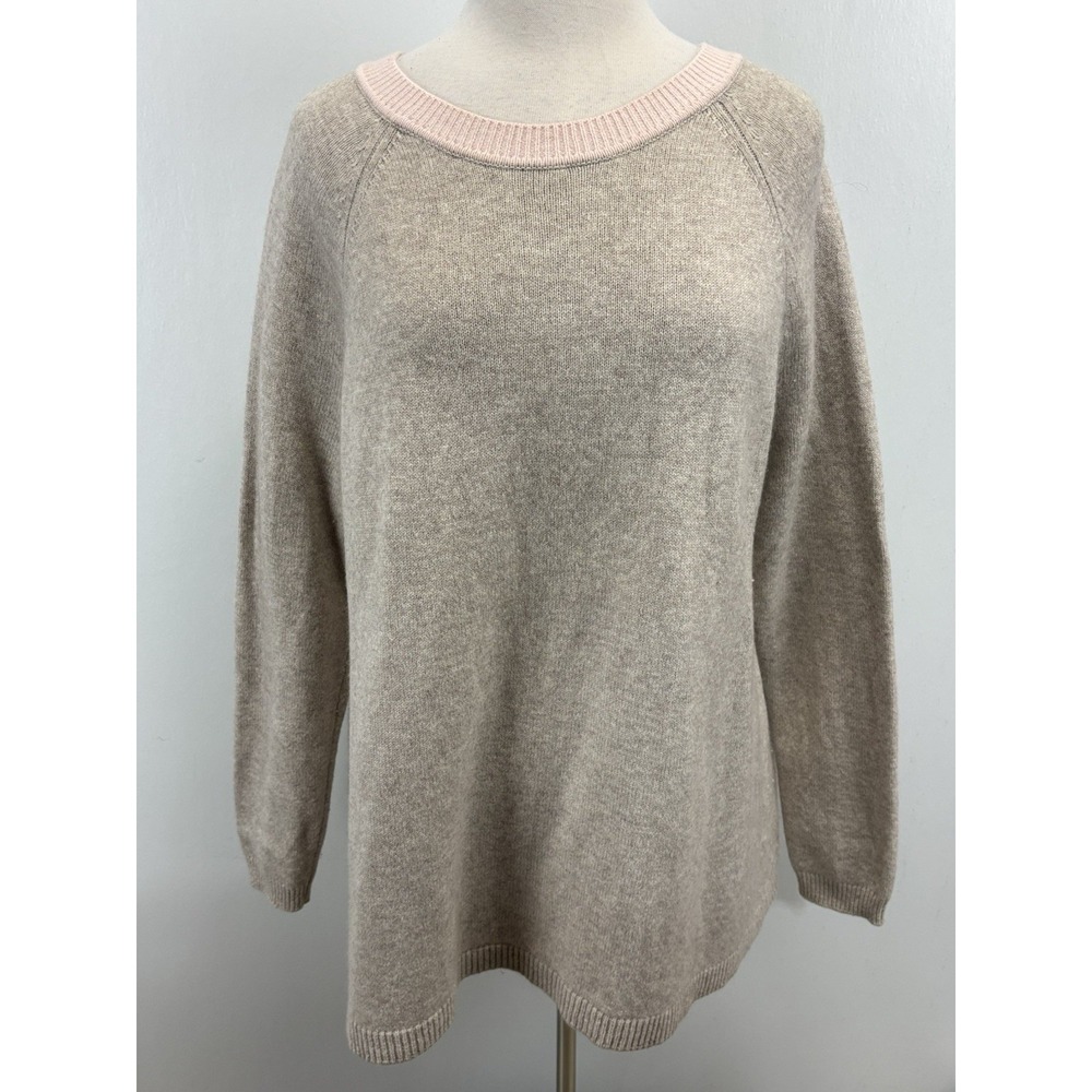 Boden Wool Cashmere Blend Sweater Women's XL Grey Blush Crew Neck Knit Swing